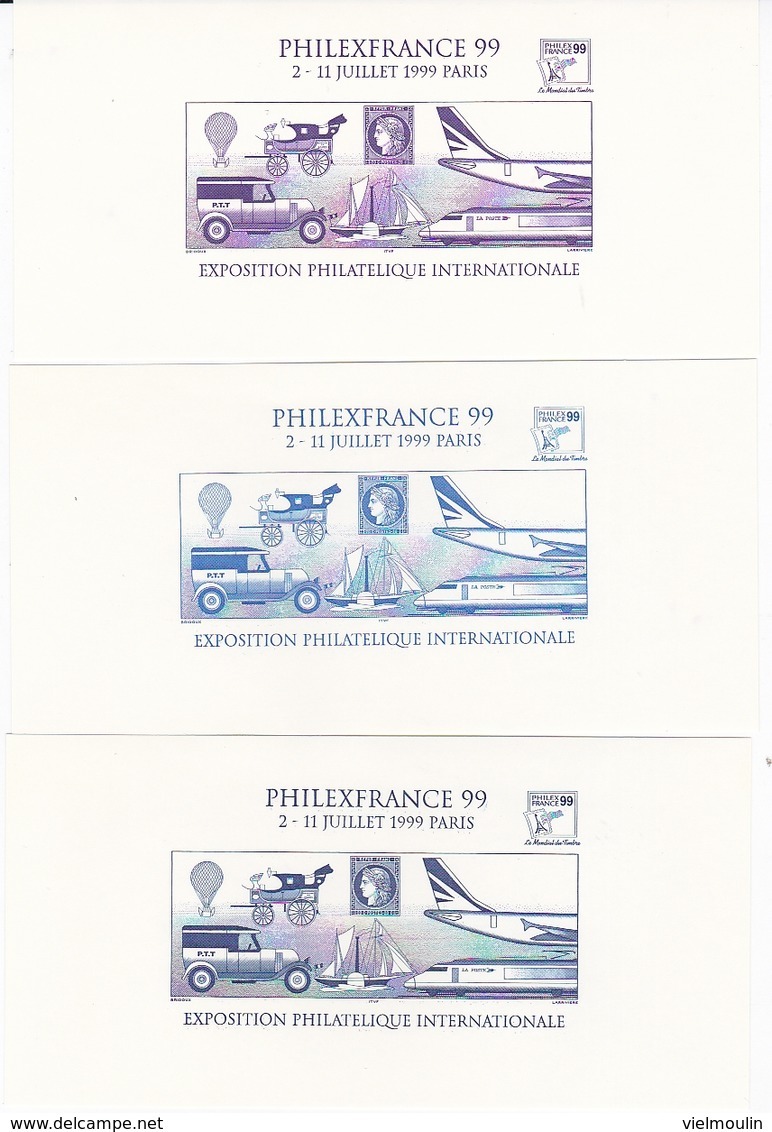 EPREUVE POSTALE PHILEXFRANCE 99 PARIS EXPOSITION PHILATELIQUE INTERNATIONALE LOT DE 10 COULEURS DIFFERENTES - Documents De La Poste