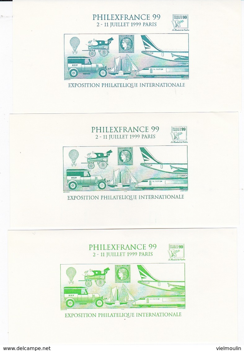EPREUVE POSTALE PHILEXFRANCE 99 PARIS EXPOSITION PHILATELIQUE INTERNATIONALE LOT DE 10 COULEURS DIFFERENTES - Documents De La Poste