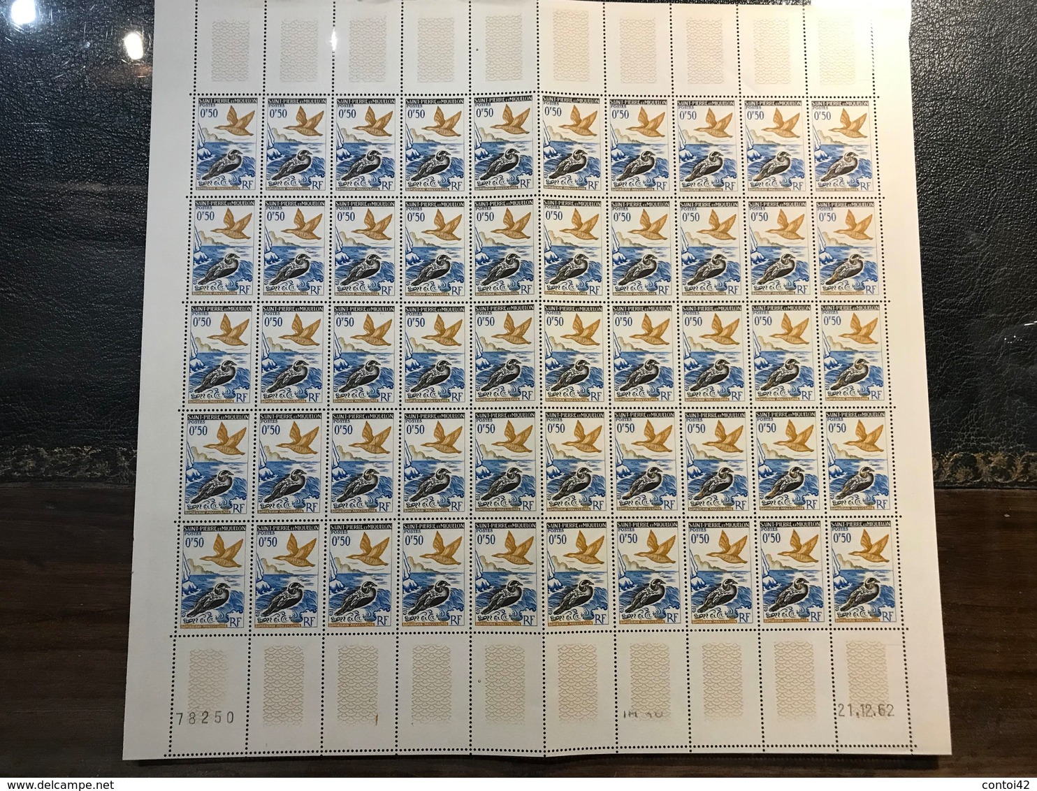 SAINT PIERRE ET MIQUELON COIN DATE 62 ANIMAUX SOMATERIA MOLLISSIMA OISEAUX FEUILLE 50 TIMBRES POSTES - Neufs