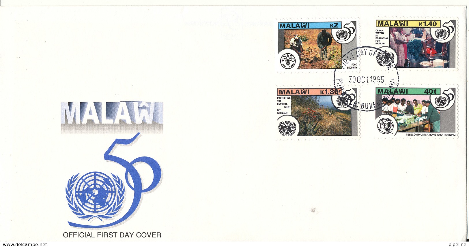 Malawi FDC 30-10-1995 50th Anniversary United Nations Complete Set Of 4 With Cachet - Malawi (1964-...)