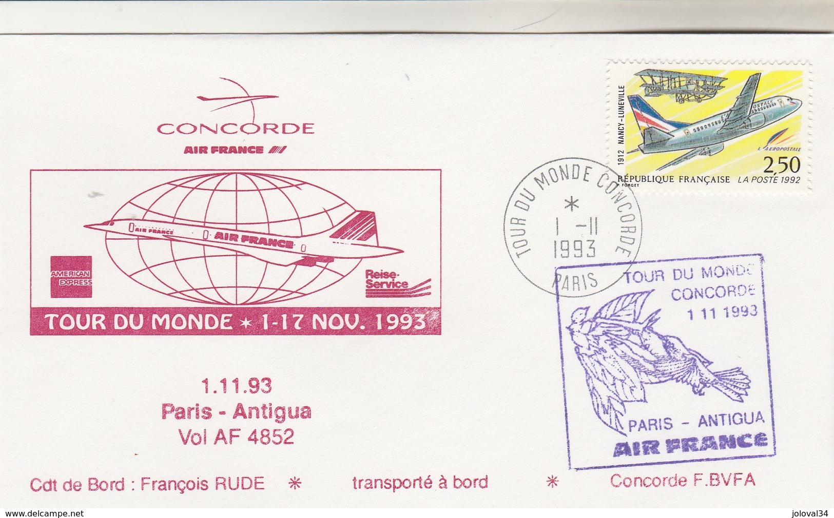 Avion CONCORDE F BVFA - Tour Du Monde 1 Au 17/11/1993 - PARIS ANTIGUA 1/11/1993 - Concorde