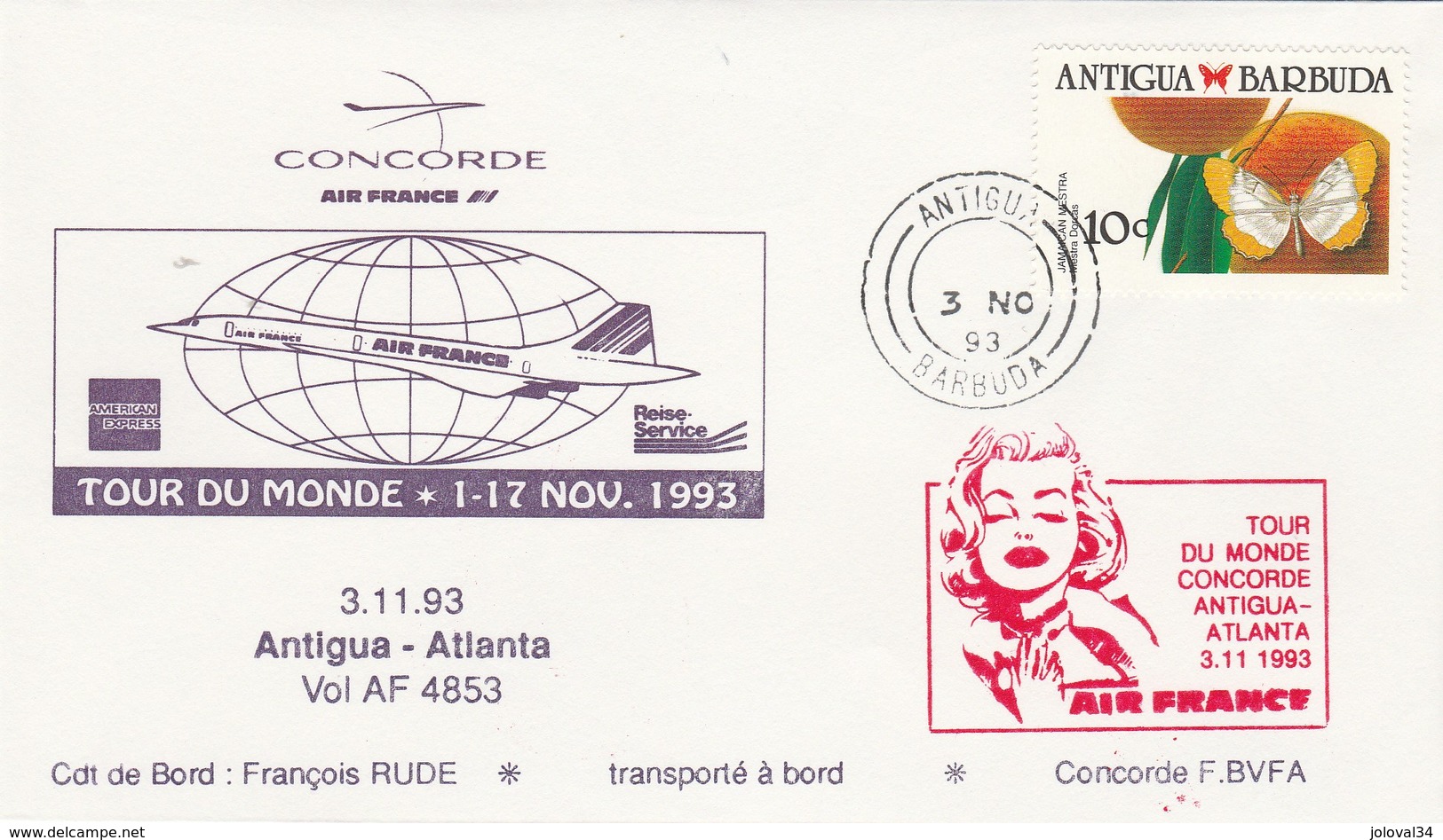 Avion CONCORDE F BVFA - Tour Du Monde 1 Au 17/11/1993 - ANTIGUA ATLANTA 3/11/1993 - Concorde