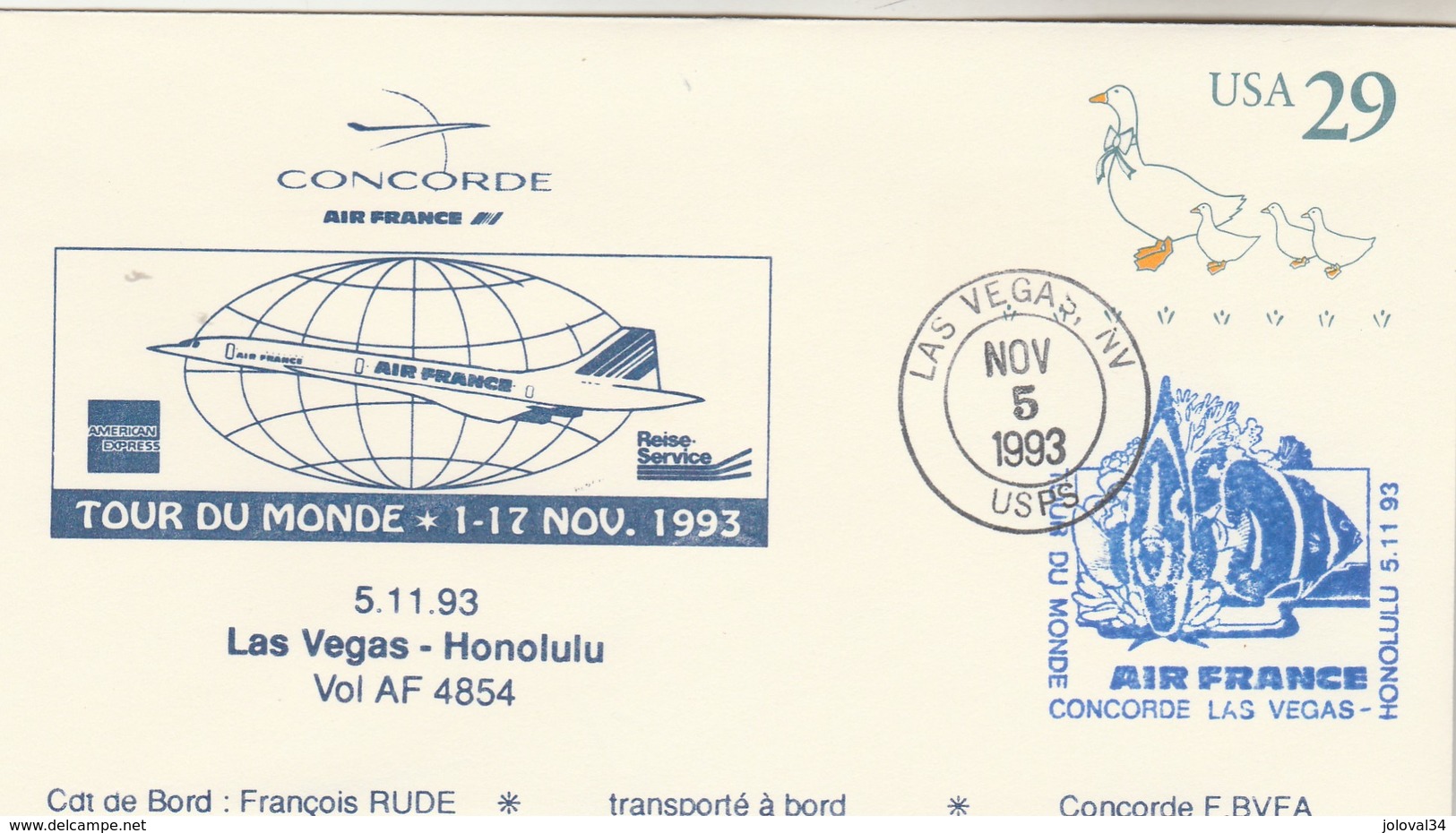 Avion CONCORDE F BVFA - Tour Du Monde 1 Au 17/11/1993 -   LAS VEGAS HONOLULU 5/11/1993 - Concorde