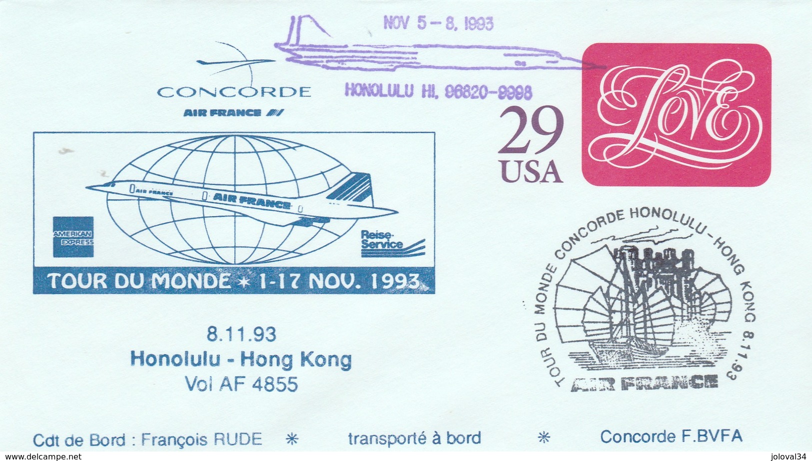 Avion CONCORDE F BVFA - Tour Du Monde 1 Au 17/11/1993 -  HONOLULU HONG KONG 5/11/1993 - Concorde