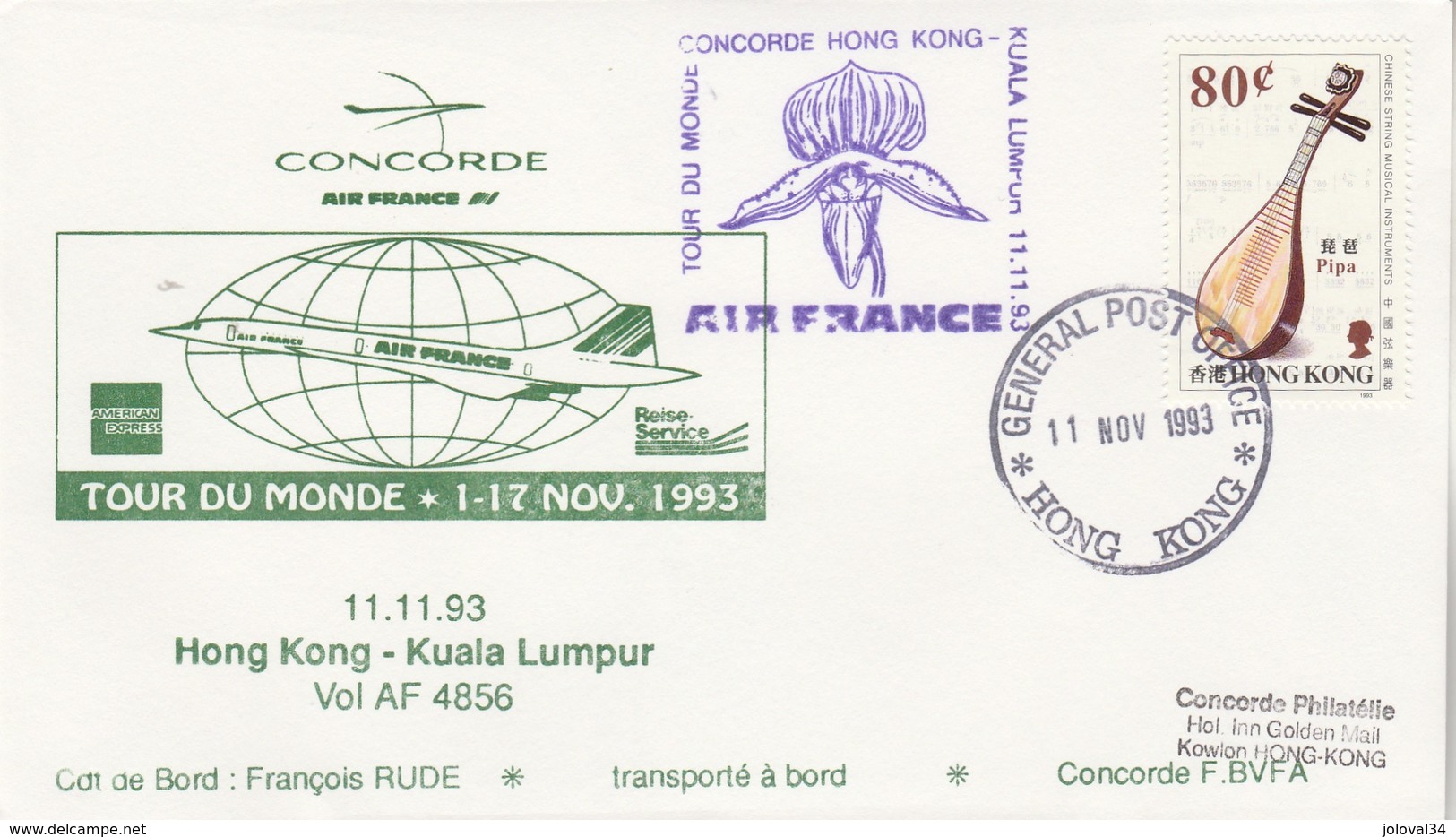 Avion CONCORDE F BVFA - Tour Du Monde 1 Au 17/11/1993 -  HONG KONG KUALA LUMPUR 11/11/1993 - Concorde