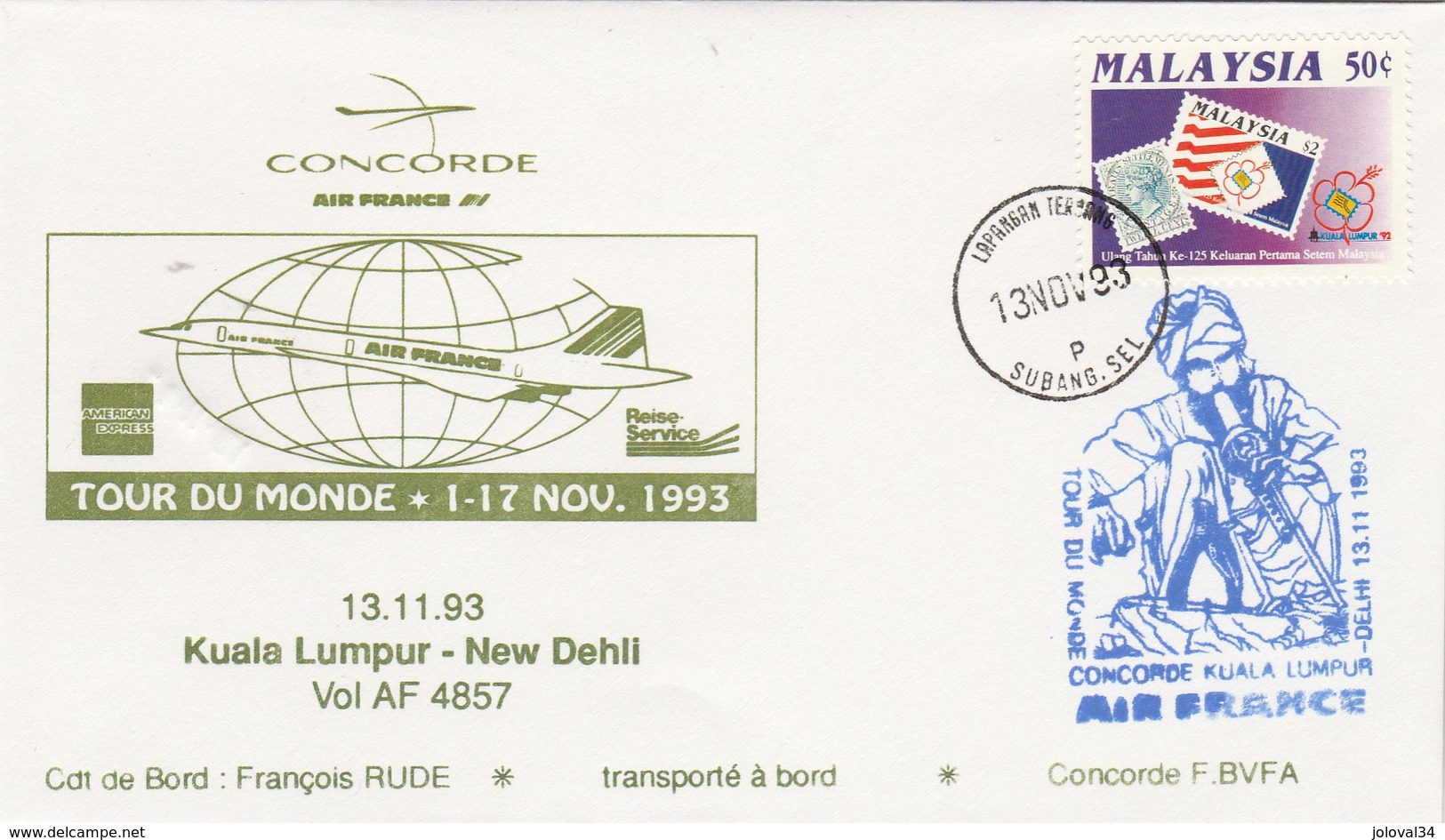 Avion CONCORDE F BVFA - Tour Du Monde 1 Au 17/11/1993 - KUALA LUMPUR NEW DEHLI 13/11/1993 - Concorde