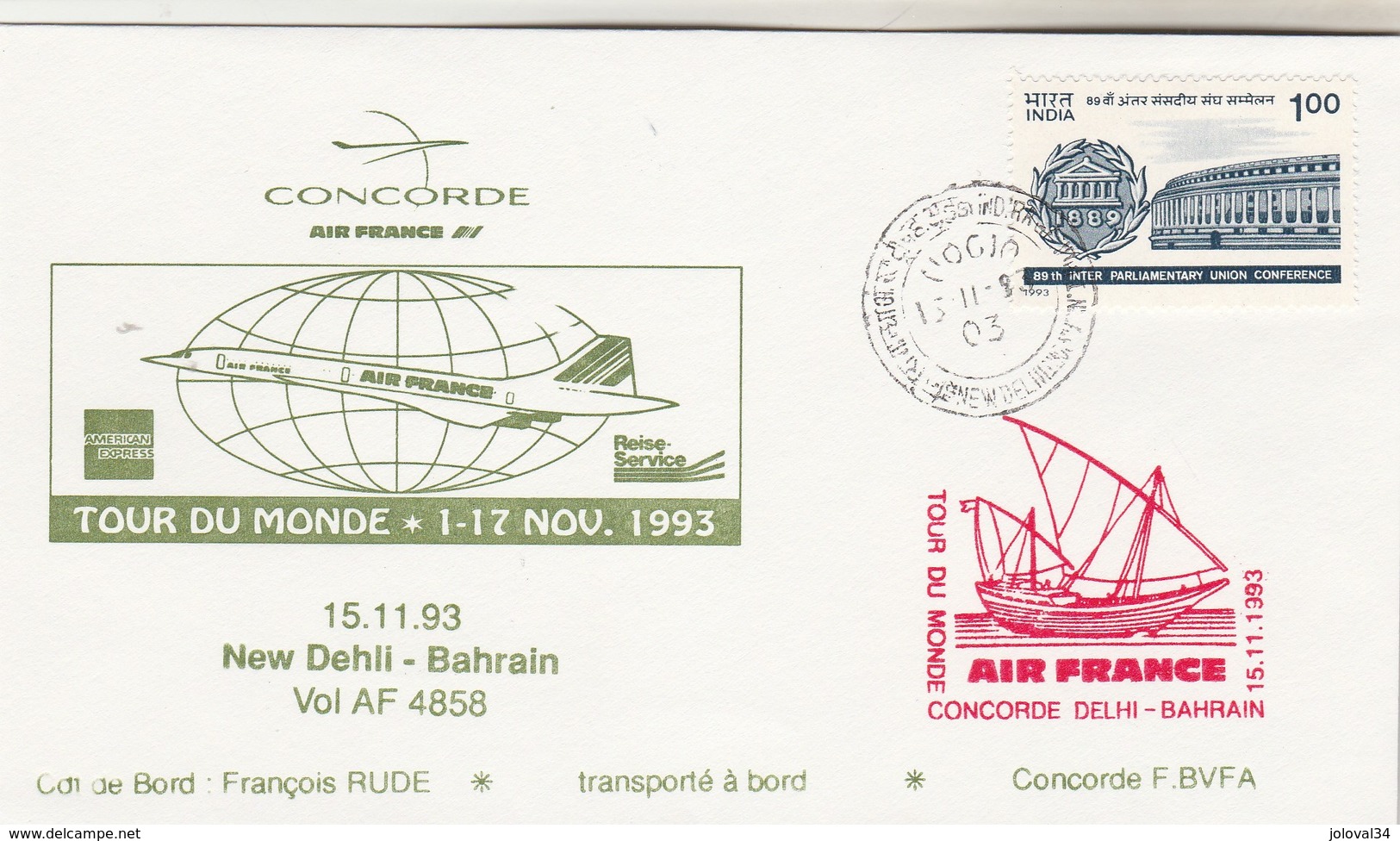 Avion CONCORDE F BVFA - Tour Du Monde 1 Au 17/11/1993 - NEW DEHLI BAHRAIN 13/11/1993 - Concorde