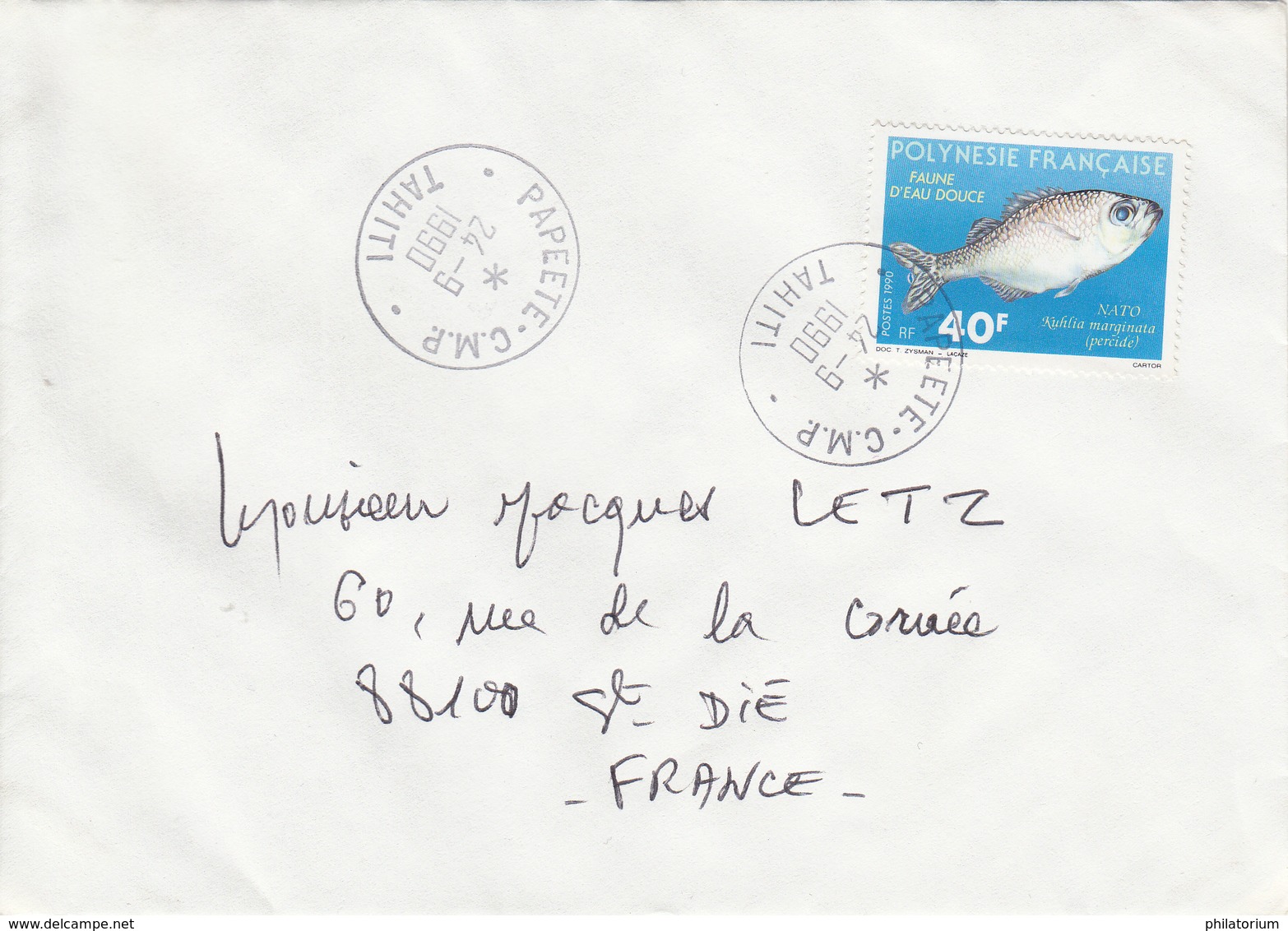 Tahiti  Poisson Eau Douce  PAPEETE C.M.P.  24 Septembre 1990 - Tahití