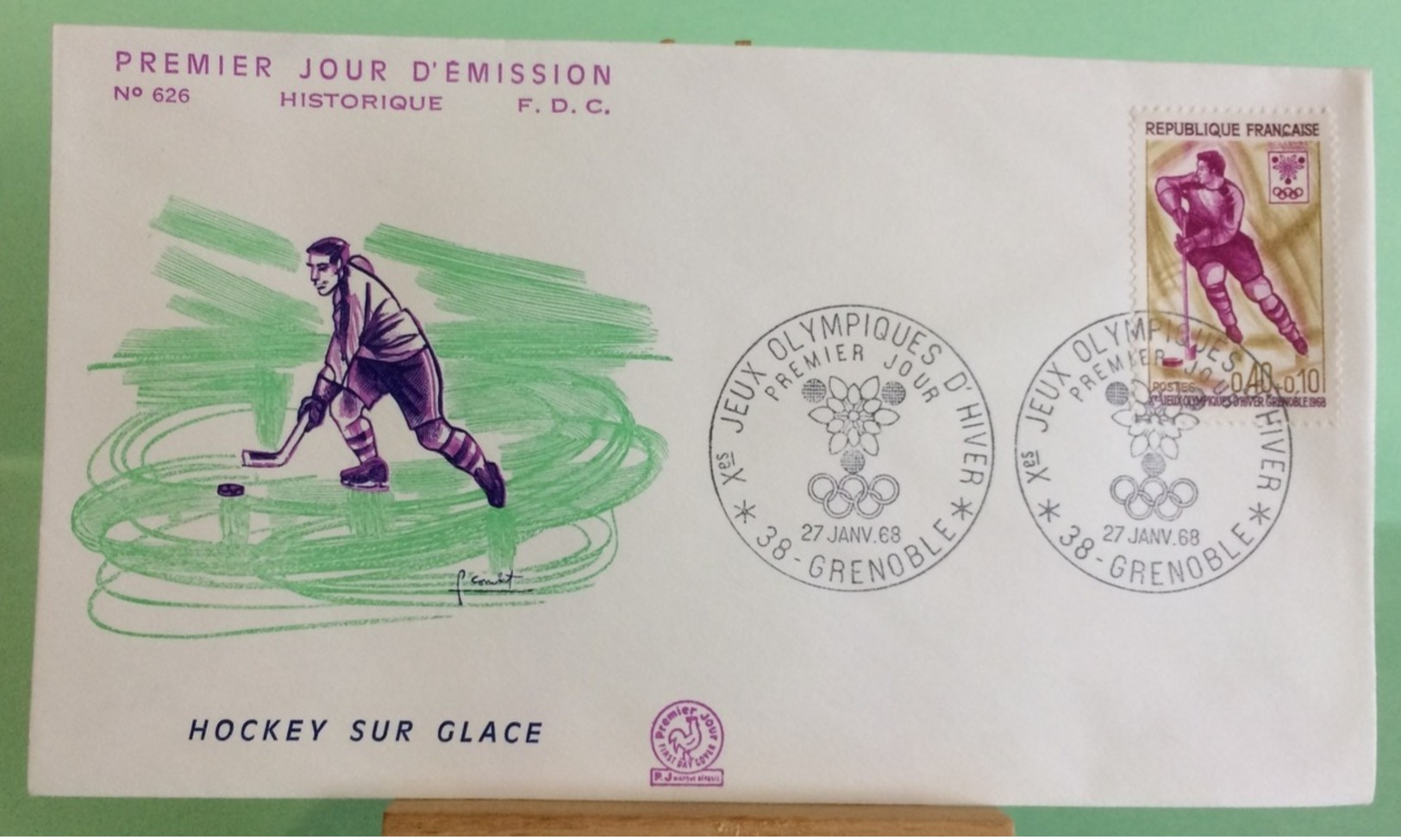 Hockey Sur Glace, Ouverture Des Jeux(n°626) - 38 Grenoble - 27.1.1968 -FDC 1er Jour - Coté 1,50€ - 1960-1969