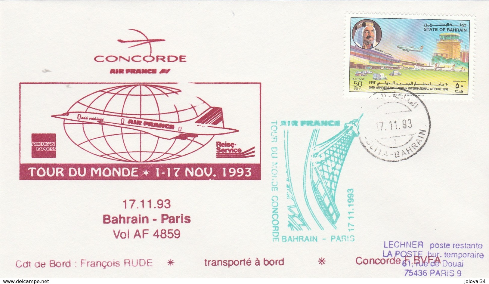 Avion CONCORDE F BVFA - Tour Du Monde 1 Au 17/11/1993 - BAHRAIN PARIS 17/11/1993 - Concorde