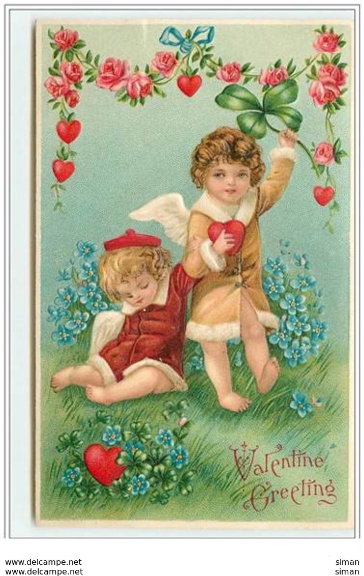 N°4040 - Carte Gaufrée - Valentine Greetings - Angelots Dont Un Assoupi - Valentijnsdag