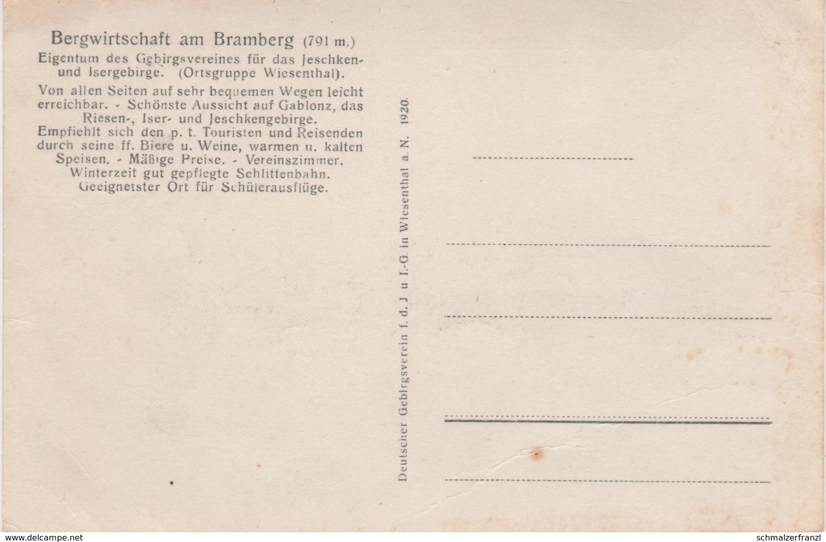 AK Bramberg Bramberk Baude Turm Wiesenthal Lucany Gablonz Jablonec Maxdorf Josefstal Hennersdorf Grafendorf Isergebirge - Sudeten