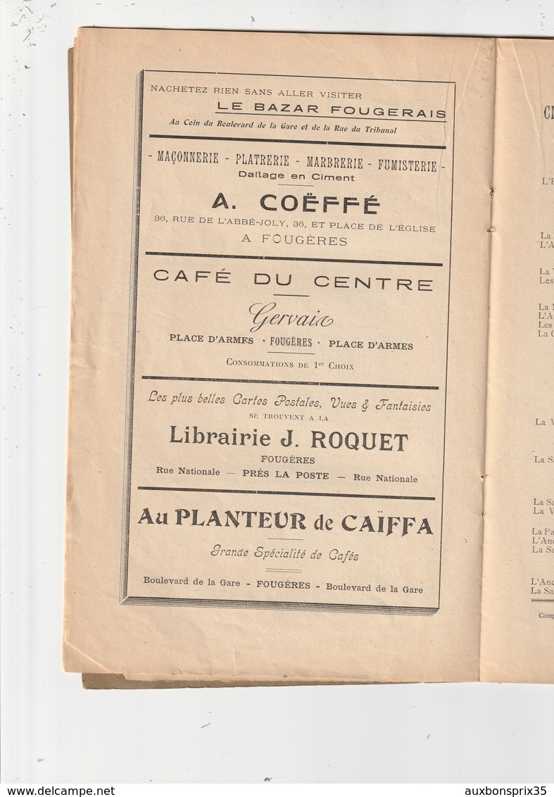 FOUGERES - PROGRAMME CONCOURS GYMNASTIQUE ET FETES DES 31 JUILLET, 1 ET 2 AOUT 1909 - Programme