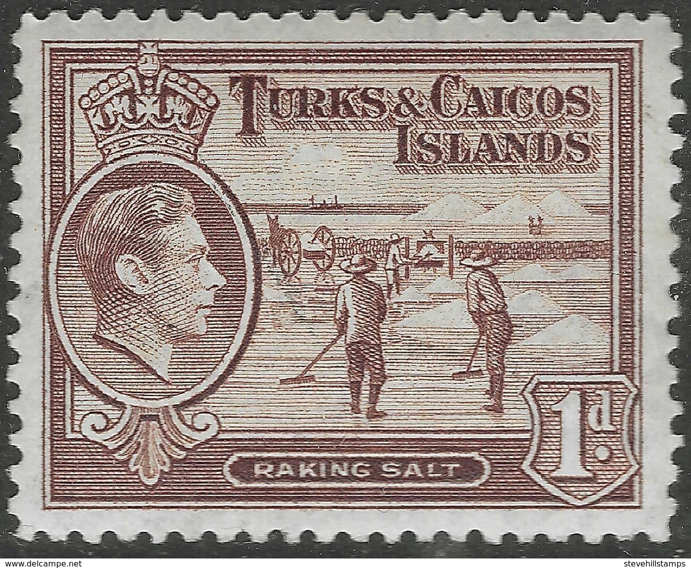 Turks & Caicos Islands. 1938-45 KGVI. 1d MH. SG 196 - Turks And Caicos