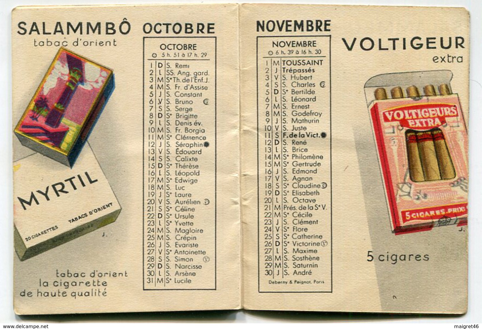 CALENDARIO SERVICE D'EXPLOITATION INDUSTRIELLE DES TABACS ET ALLUMETTES ANNO 1939 CIGARETTES JALINE TABACCO SIGARETTE