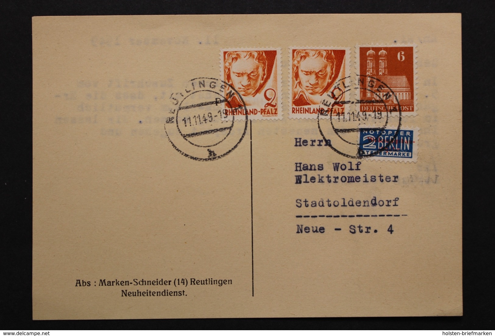 Deutschland, 2 Pf Wohnungsbauabgabe (gezähnt) Auf Postkarte, 1949 - Lettres & Documents
