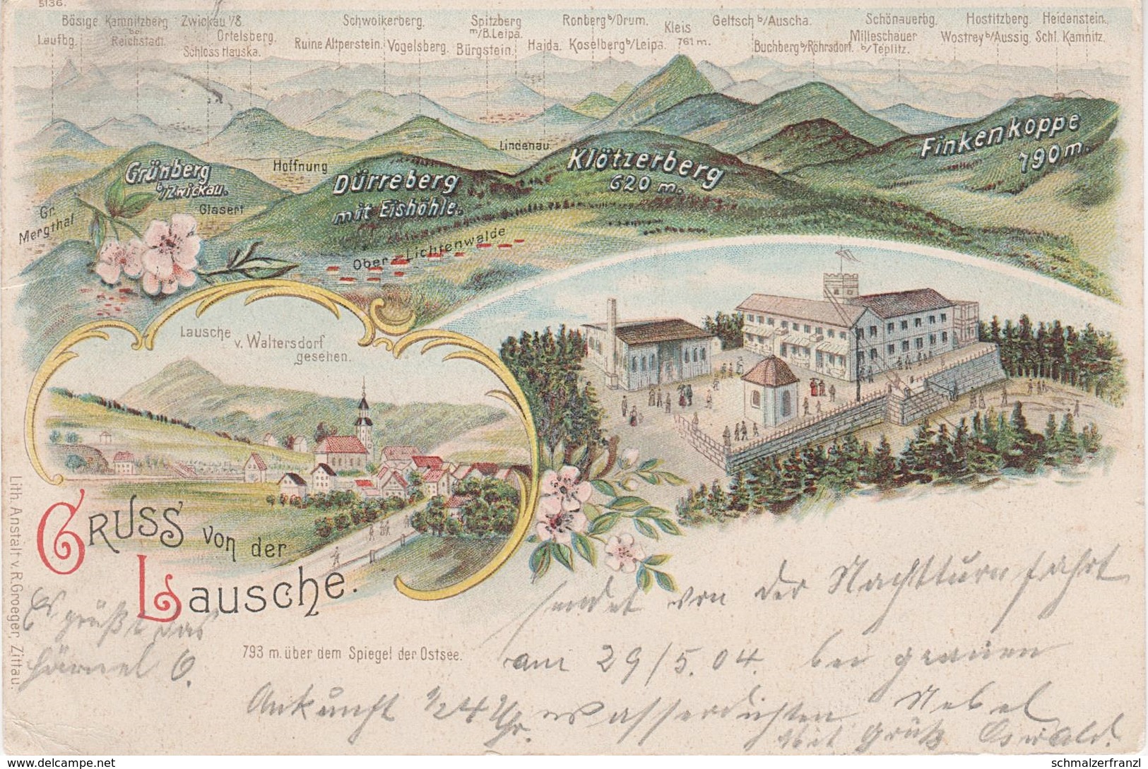 Panorama Litho AK Lausche Luz Berggasthaus Gasthof Baude Turm A Waltersdorf Jonsdorf Oybin Zittau Jägerdörfel Myslivny - Grossschoenau (Sachsen)