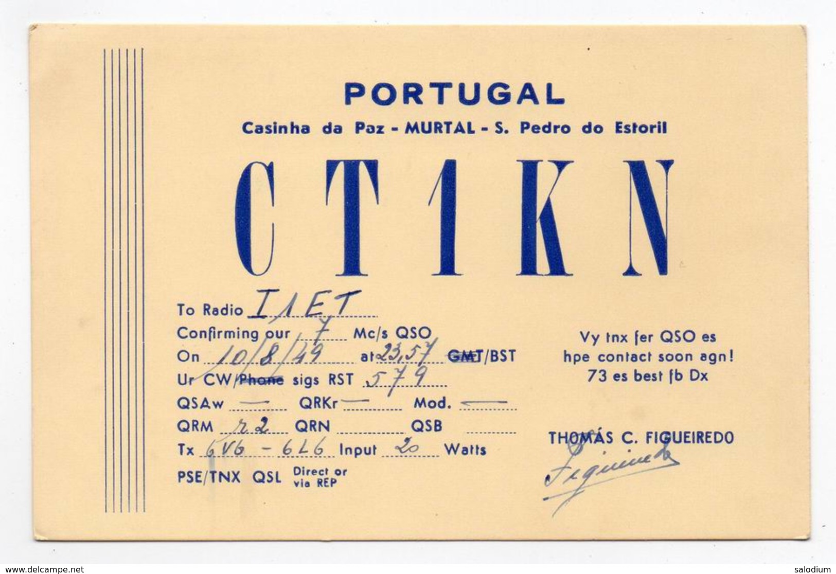 PORTUGAL CASINHA DA PAZ MURTAL S. PEDRO DO ESTORIL - CB RADIO - Radioamatore - Radioamateur - QSL - Short Wave - Altri & Non Classificati