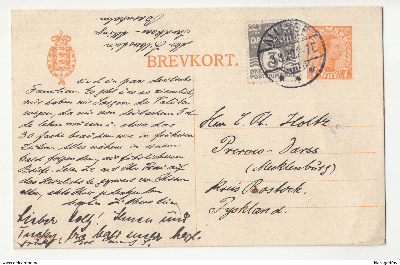 Denmark Postal Stationery Postcard Brevkort Posted 1920 Allinge To Germany - Uprated B200125 - Interi Postali