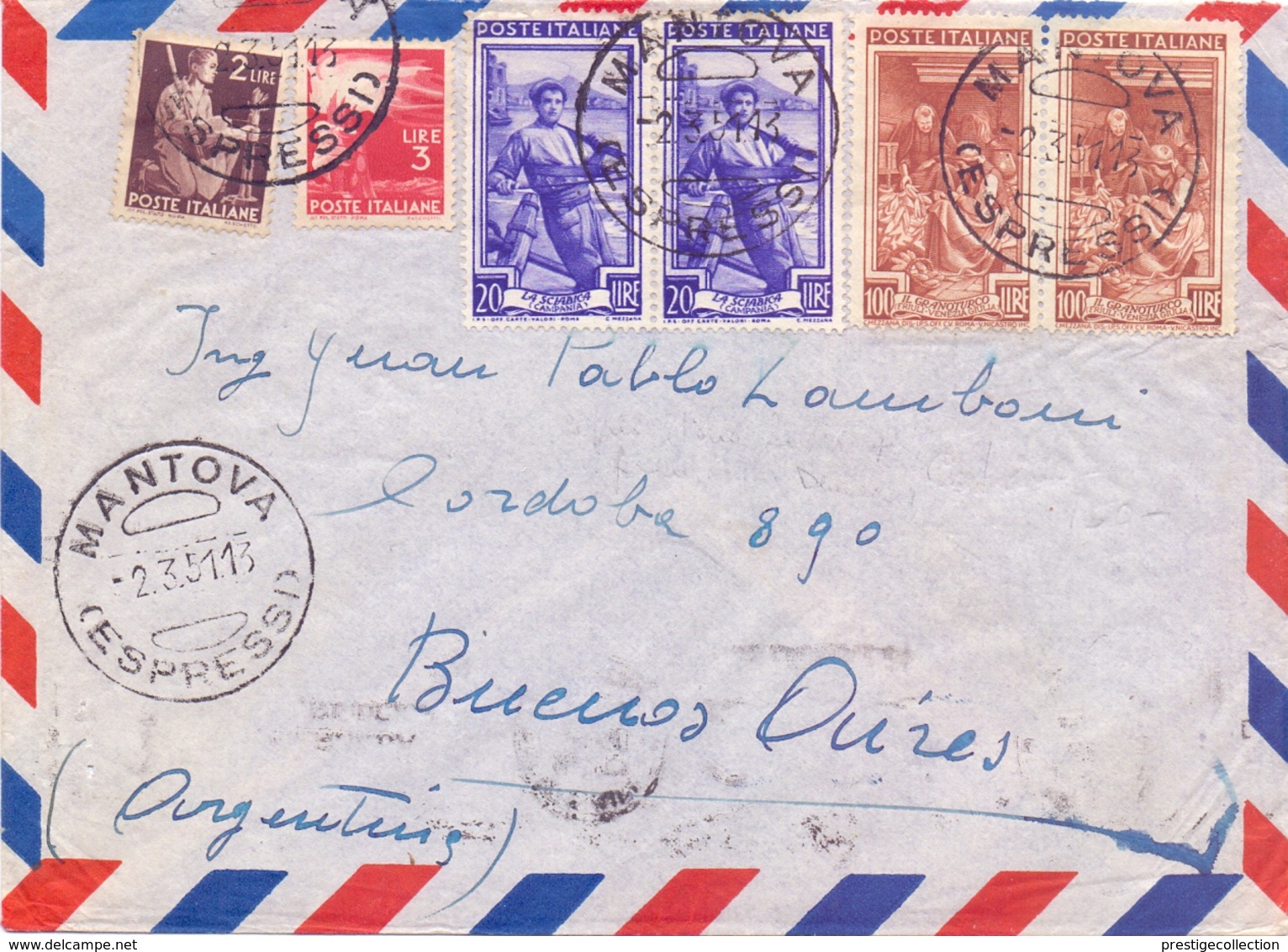 AIR MAIL ITALIA MANTOVA 1951  ANNULLO ESPRESSI     (FEB200246) - Posta