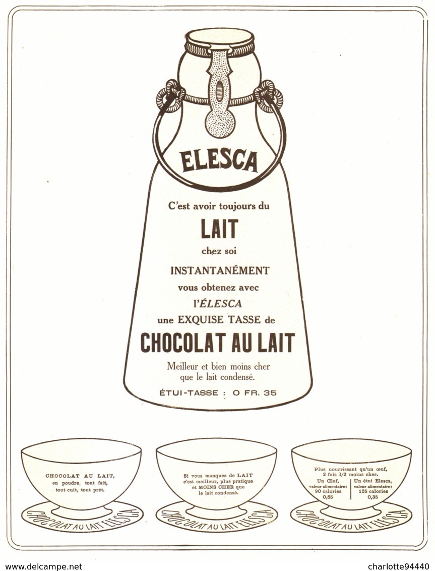 PUB    " ELESCA "  1920 ( 2 ) - Chocolat