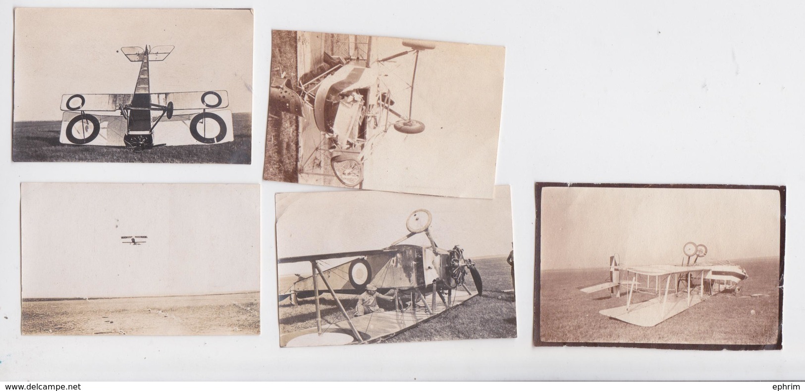 Avion Voisin Et Nieuport Capotés Accident Aviation Grande Guerre Photographie Originale Lot De 5 Photos - Luftfahrt