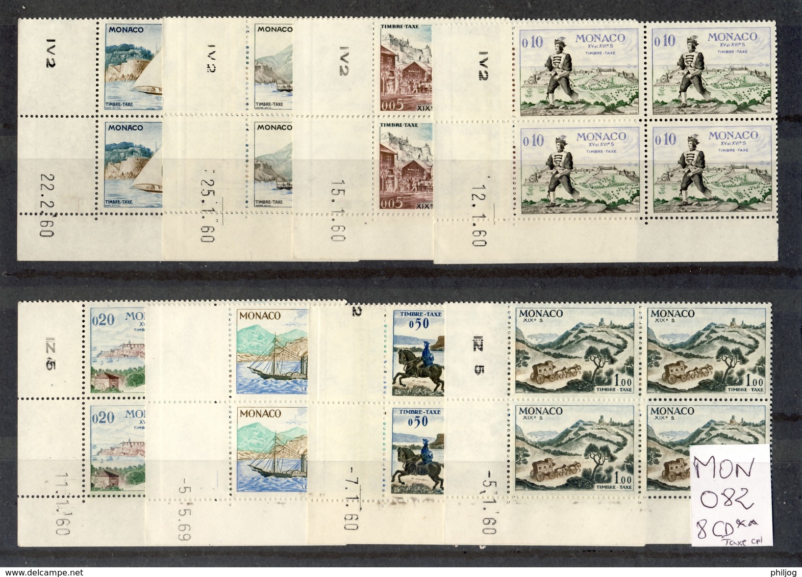 Monaco - Yvert Coins Datés Taxe 56-62 Neufs Sans Charnière - Scott#J57-J64  MNH Plate Blocks - Ungebraucht