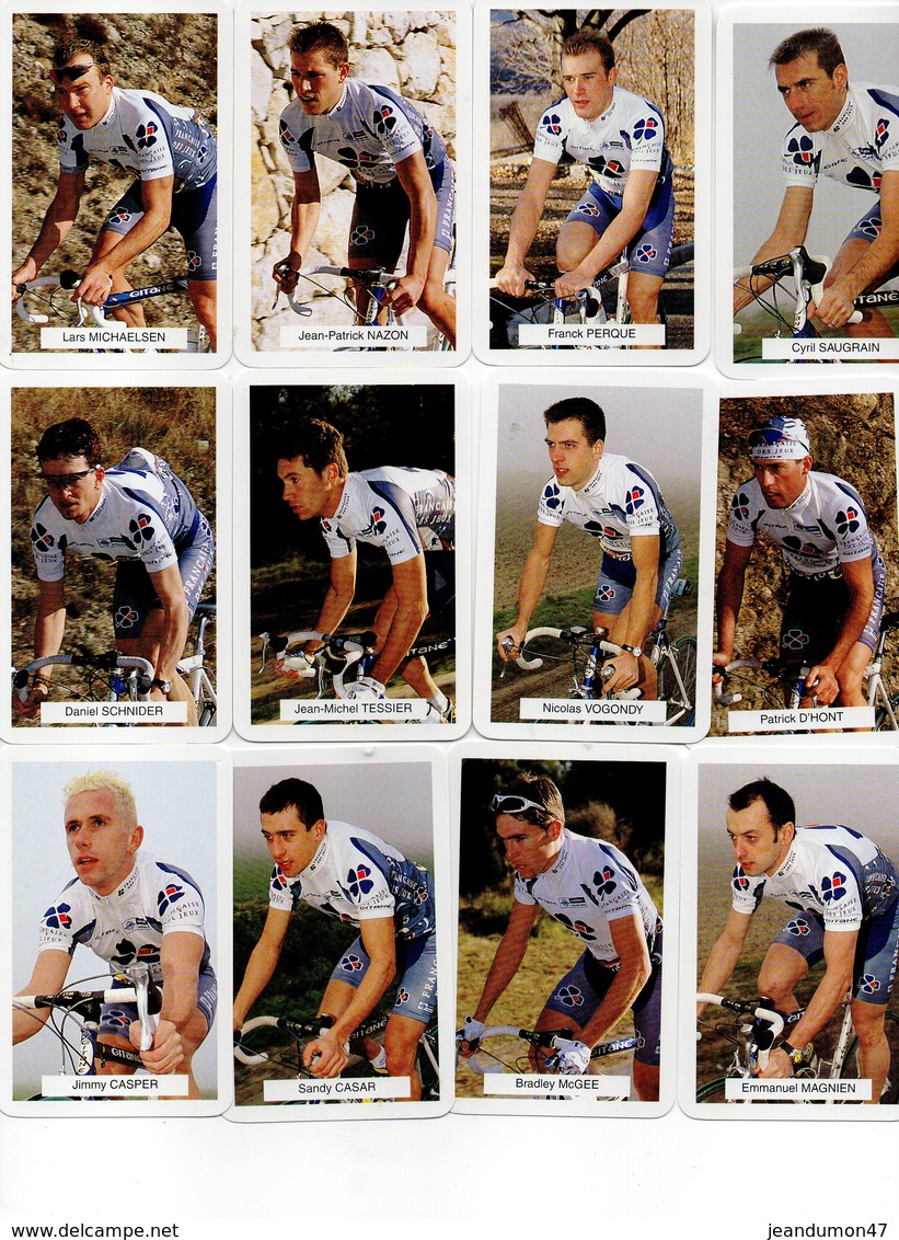 JEUX DE CARTES EQUIPE PROFESSIONNELLE 2000 FRANCAISE DES JEUX - COMPLET. + CARTES PHOTOS DES COURREURS - Cycling
