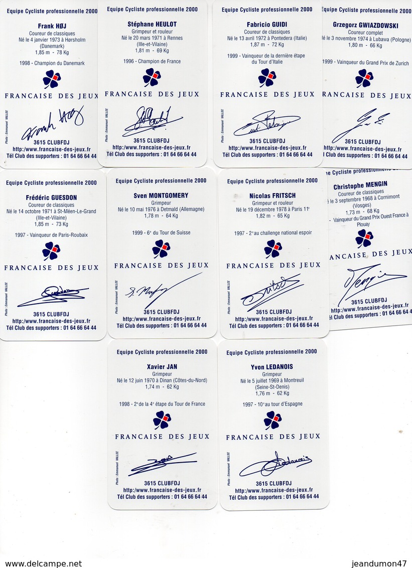 JEUX DE CARTES EQUIPE PROFESSIONNELLE 2000 FRANCAISE DES JEUX - COMPLET. + CARTES PHOTOS DES COURREURS - Cycling