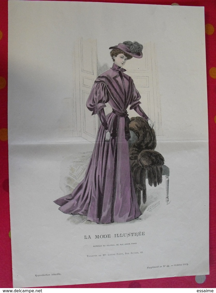 Gravure En Couleurs, Encart De "la Mode Illustrée". 1904, N° 44. Toilette De Louise Piret - Lithographies