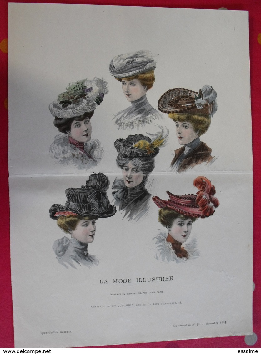 Gravure En Couleurs, Encart De "la Mode Illustrée". 1904, N° 46. Chapeaux De Mme Colombin - Lithographies