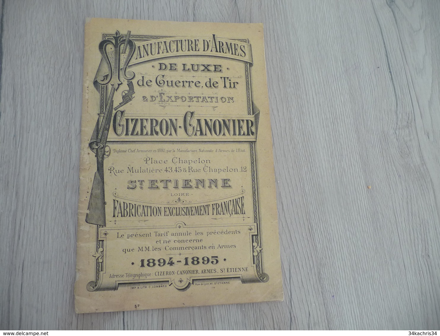 Catalogue Pub Publicitaire + Additif Manufacture D'Armes De Guerre De Tir Gizeron Canonier 1894/1895 Saint Etienne - Reclame