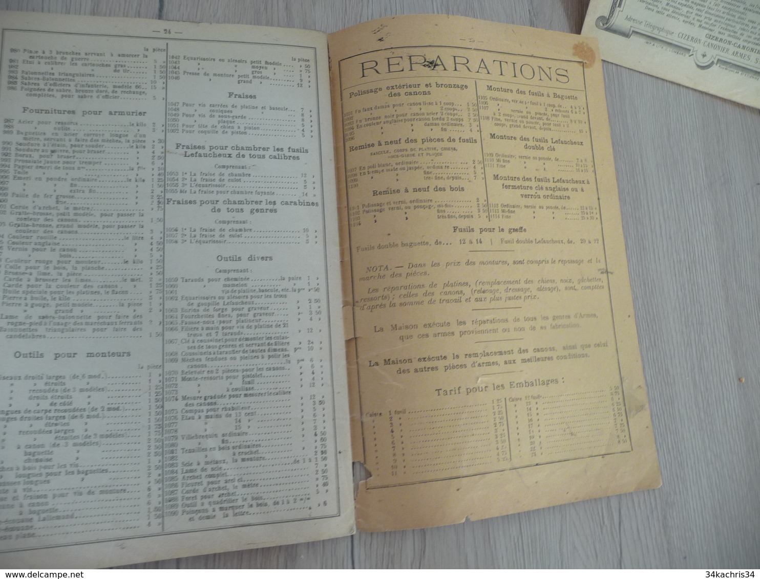 Catalogue Pub Publicitaire + additif Manufacture d'Armes de guerre de Tir Gizeron Canonier 1894/1895 Saint Etienne