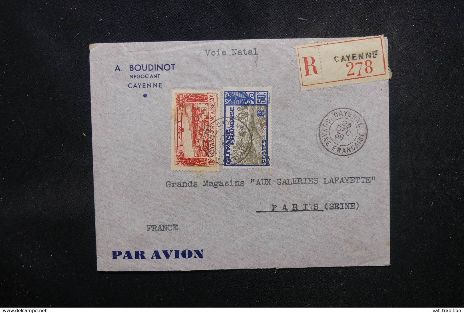 GUYANE - Enveloppe Commerciale De Cayenne Pour Paris En 1938, Affranchissement Plaisant - L 52194 - Lettres & Documents