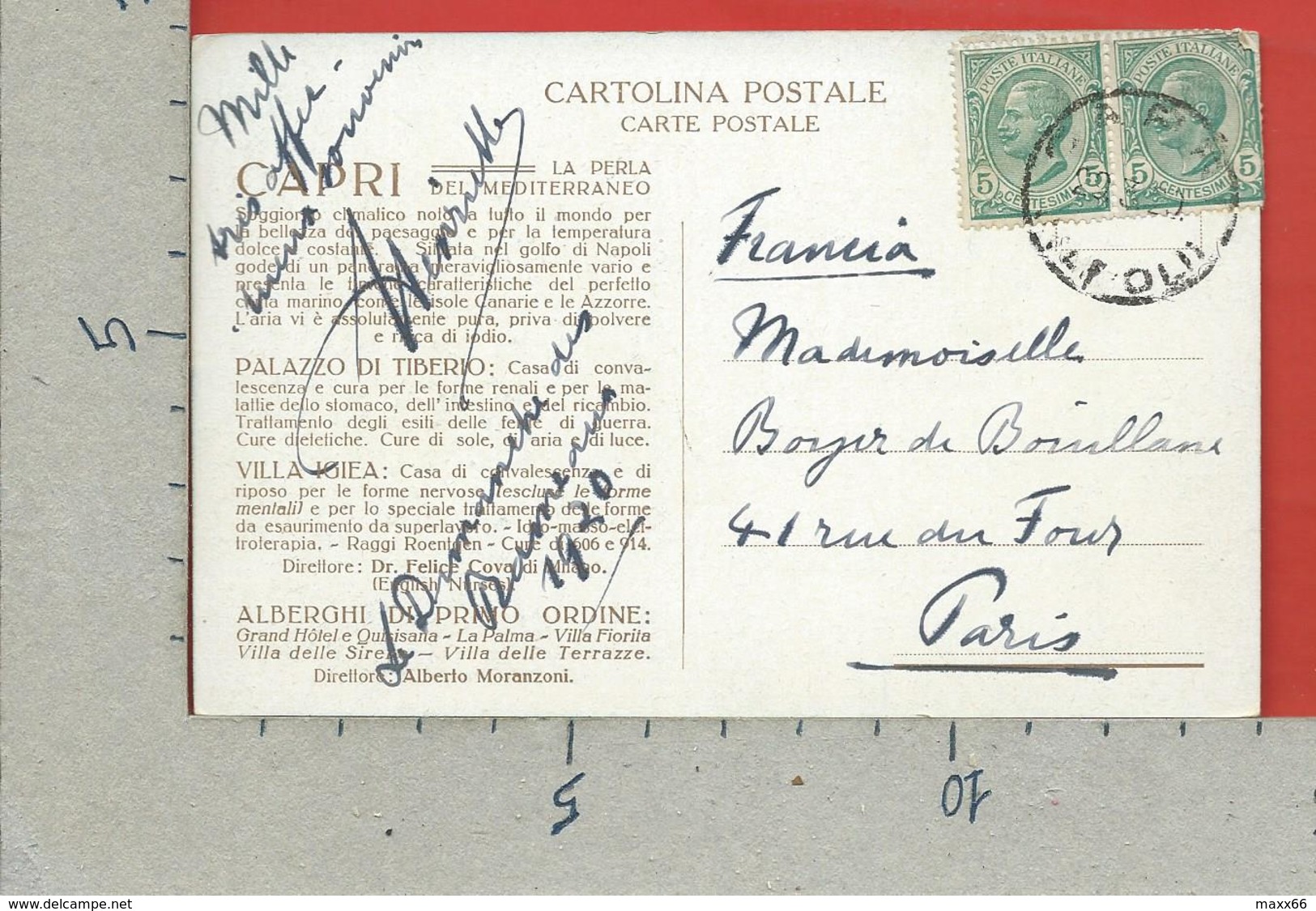 CARTOLINA VG ITALIA - CAPRI (NA) - La Perla Del Mediterraneo - 9 X 14 - 1920 Per PARIGI - Napoli