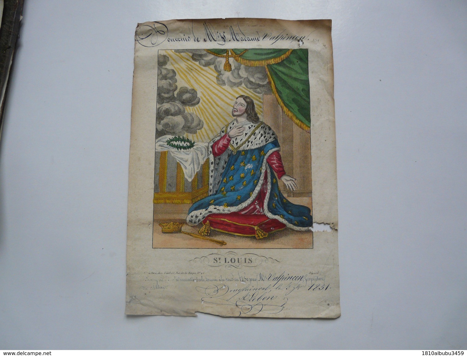 VIEUX PAPIERS - ILLUSTRATION  : Saint LOUIS - Souvenir De Mme VALPINCON Propriétaire Du Château - Images Religieuses