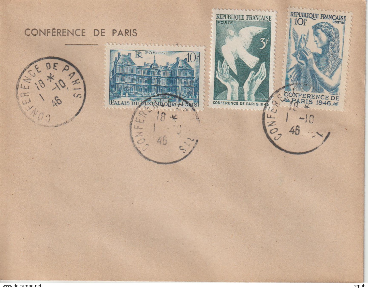 Oblitération Conférence De Paris (29/07/1946 Au 15/10/1946) 01-10-1946 - 1921-1960: Période Moderne