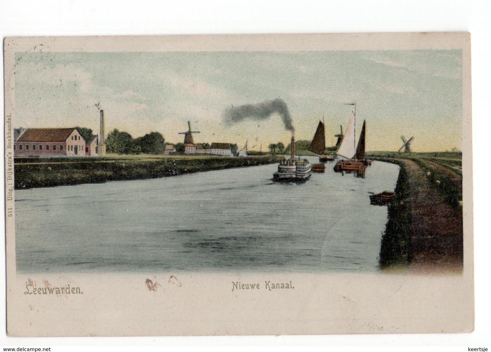 Leeuwarden - Nieuwe Kanaal - Boot Schip Molen - 1906 - Leeuwarden