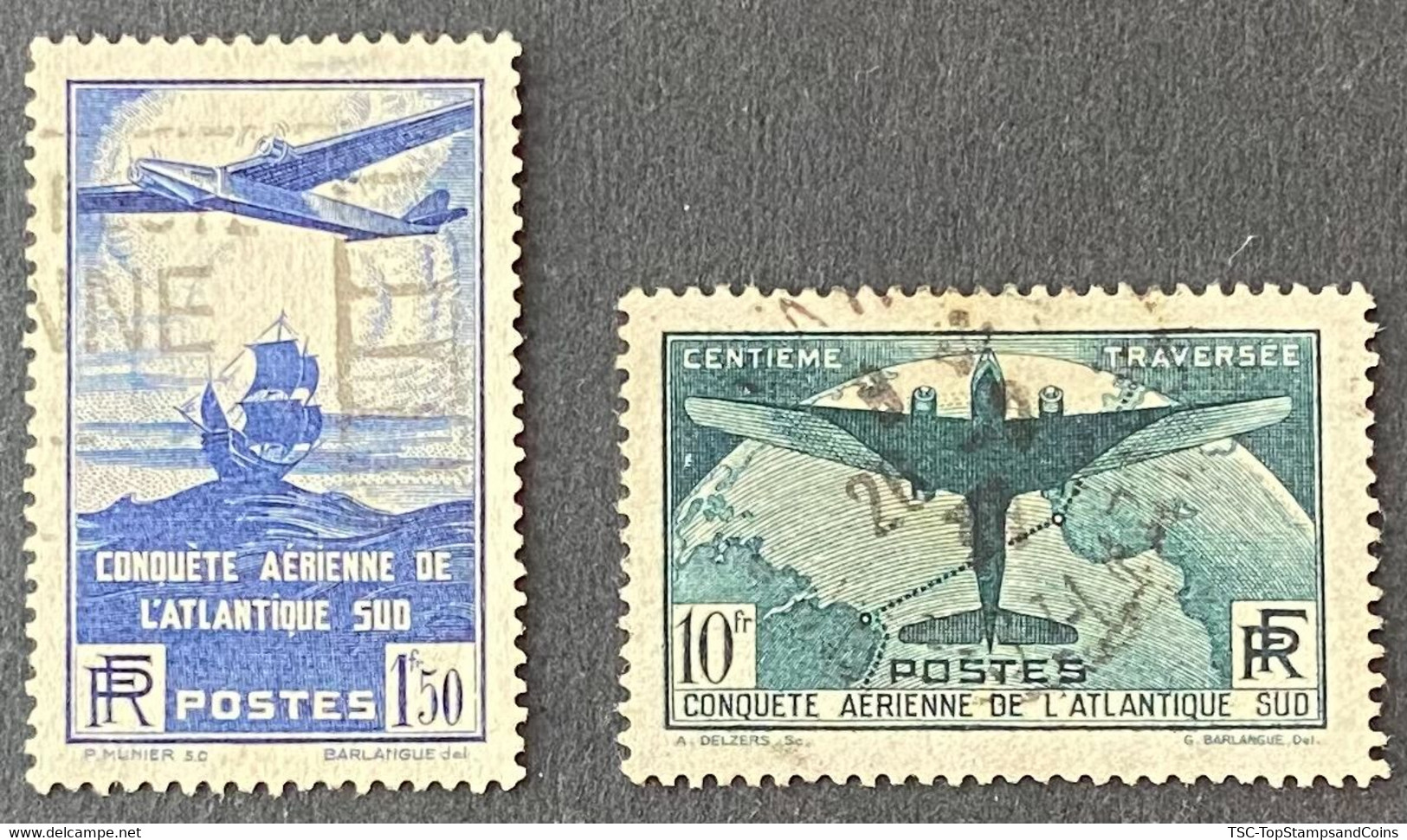 FRA0320-21U - 100ème. Traversée Aérienne De L'Atlantique-Sud - Complete Set Of 2 Used Stamps - 1936 - France YT 320-321 - Gebraucht