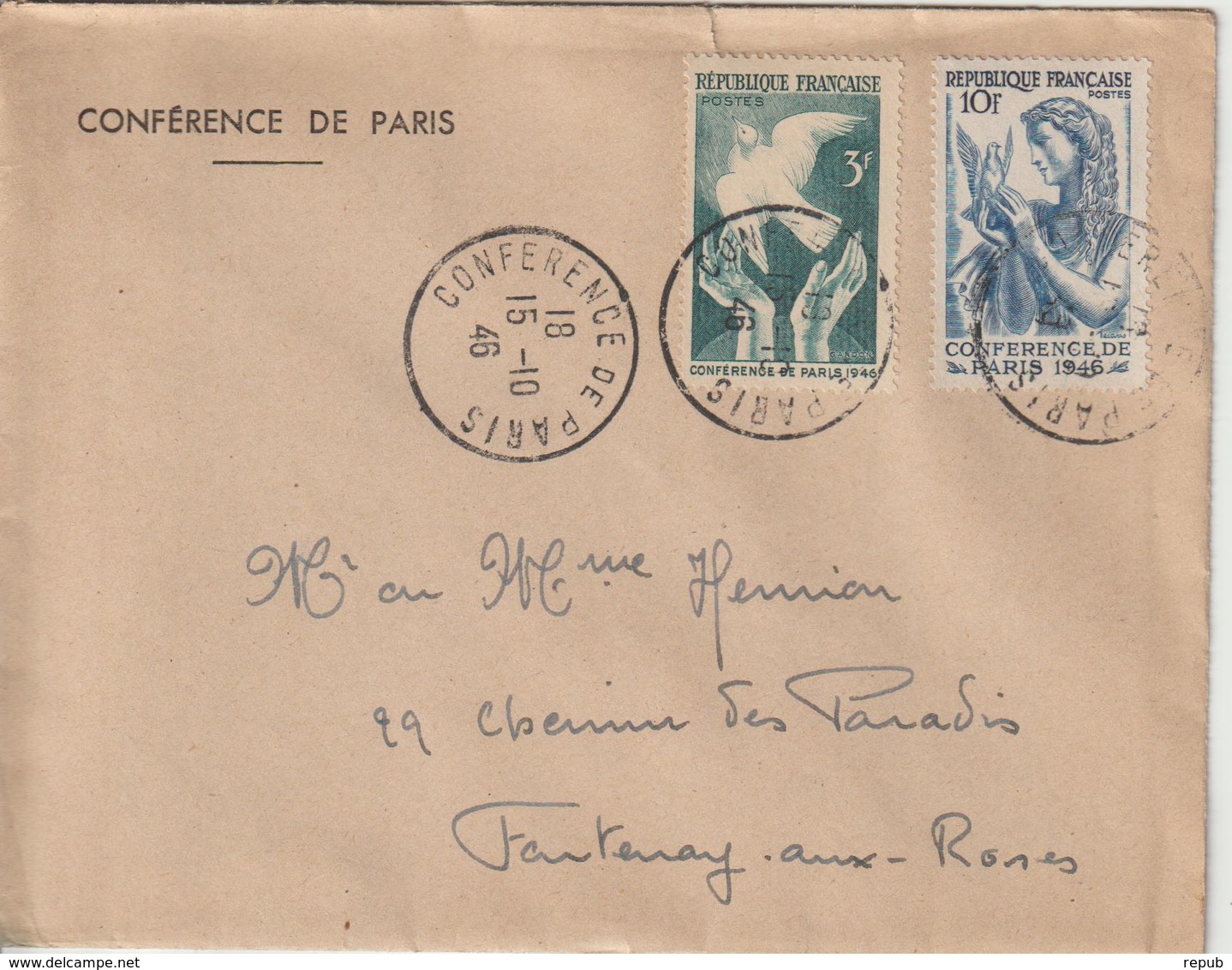 Oblitération Conférence De Paris (29/07/1946 Au 15/10/1946) 15-10-1946 Dernier Jour - 1921-1960: Modern Period