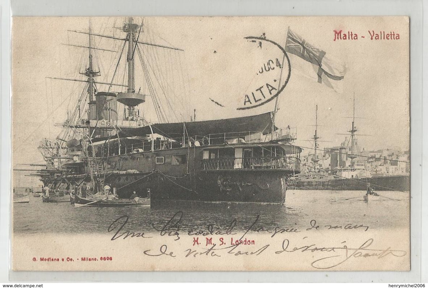 Cpa Malta Valletta Malte Bateau Hms London 1904 Ed Modiane Milano - Guerre