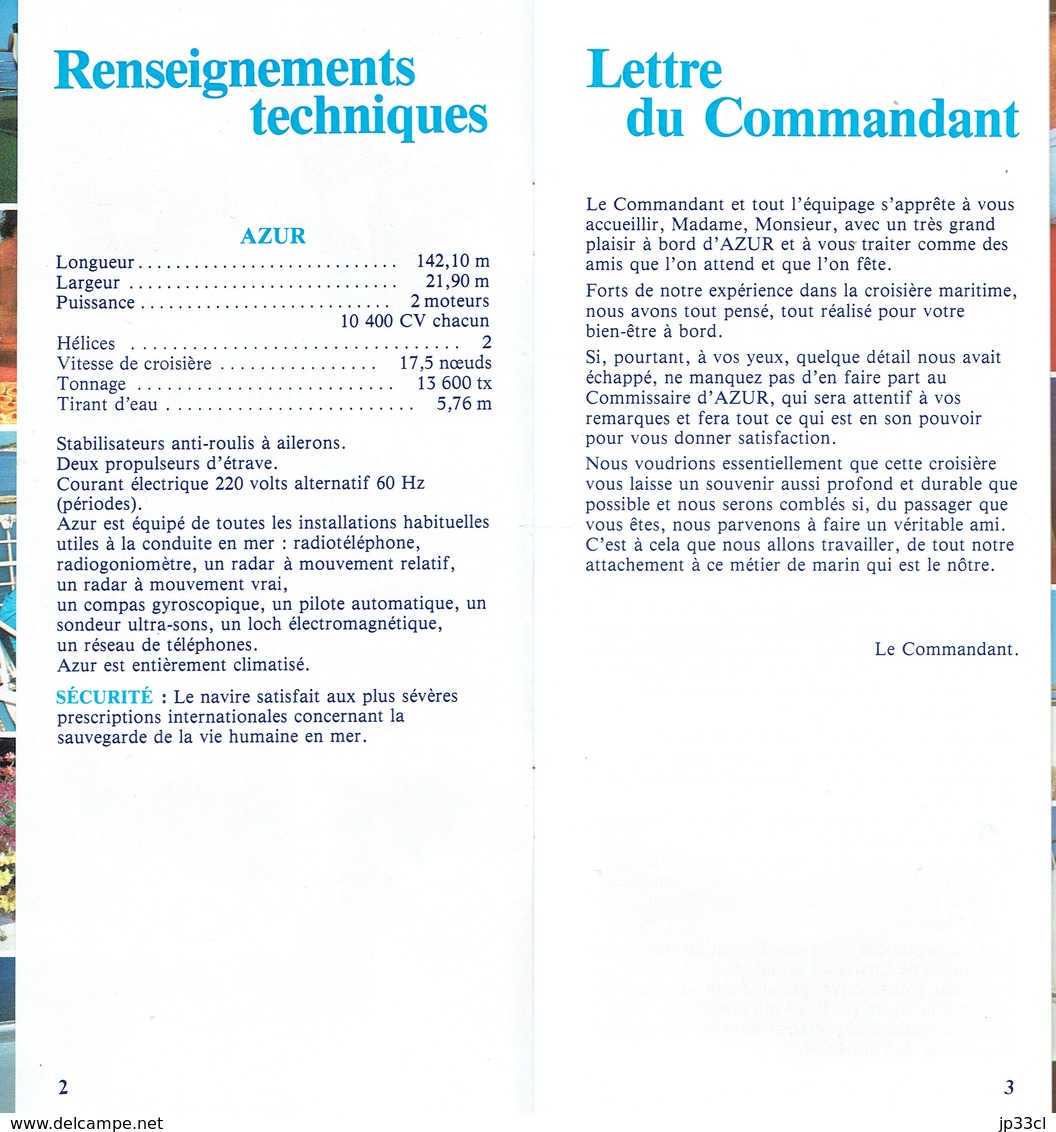 Croisières Paquet : Livret De Présentation Du Paquebot Azur (24 Pages, Format 10 X 21 Cm) - Viaggi