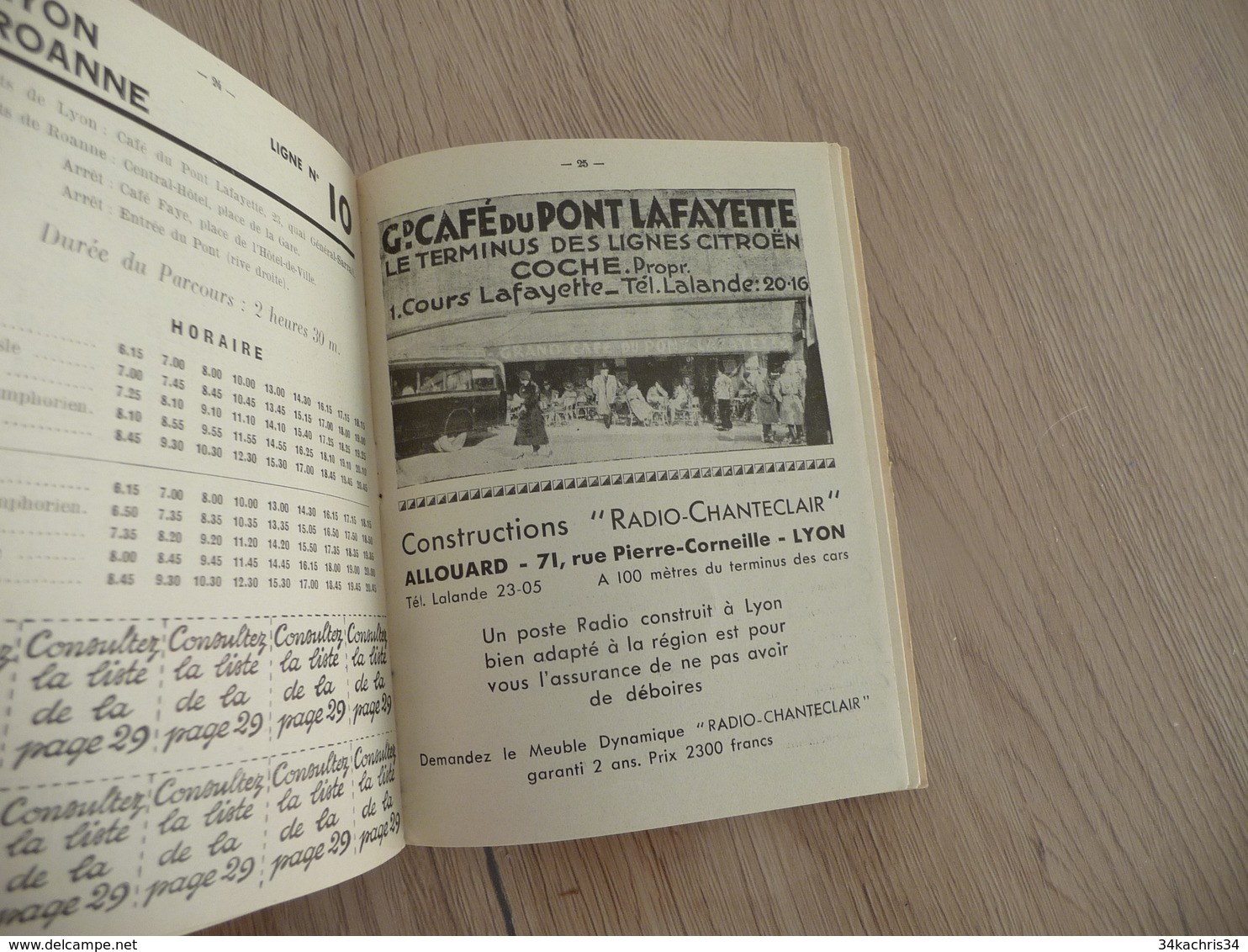 Plaquette Horaires autobus car Lyon vers région années 20/30 39 pages pub dont Citroën