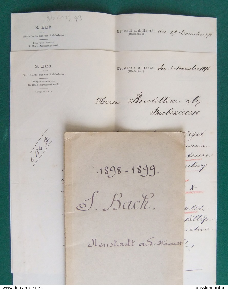 Pochette D'archives Commerciales - Sept Documents - Maison S. Bach à Neustadt An Der Haardt - Années 1898-1899 - 1800 – 1899