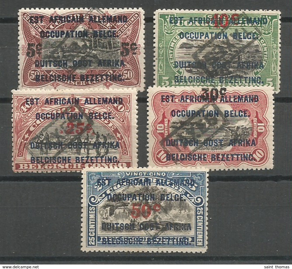 Ruanda Urundi COB 45/49 Série Complète MH / * 1922 Congo Belge Surchargés Et Cachet à Main TAXES - Neufs