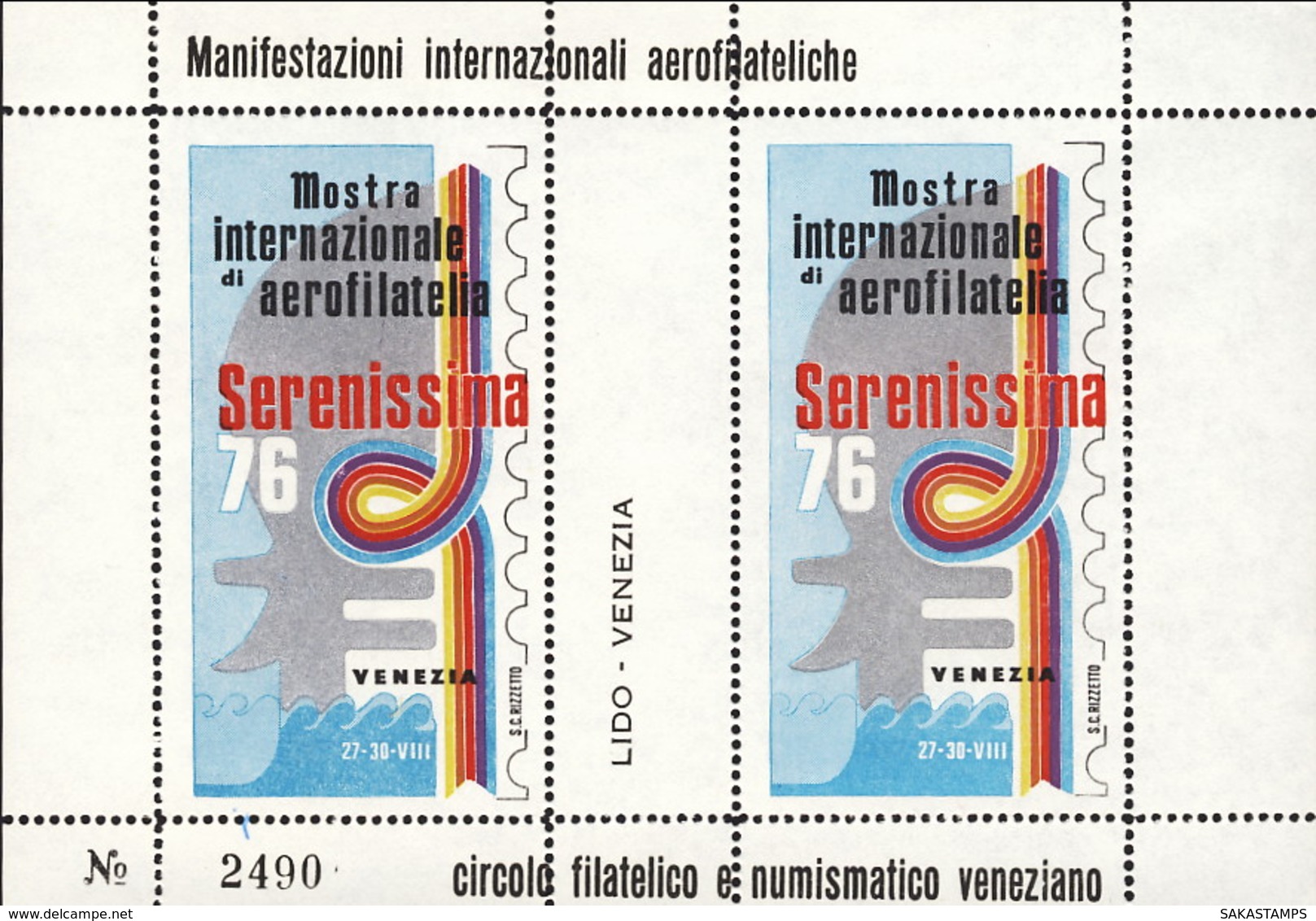 1976-(MNH=**) Italia Foglietto Due Valori "mostra Internazionale Aerofilatelica Serenissima '76 Venezia" - Airmail