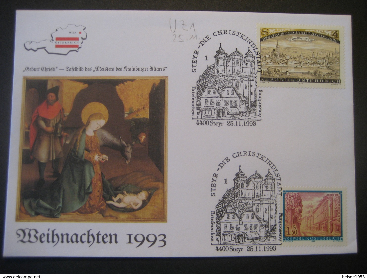 Österreich- Advent Steyr 25.11.1993 FDC Schmuckkuvert - Covers & Documents