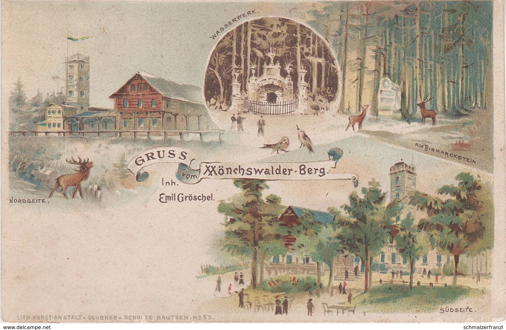 Litho AK Mönchswalder Berg Baude Wasserwerk Bismarckstein Wilthen Großpostwitz Obergurig Kirschau Irgersdorf Mönchswalde - Kirschau