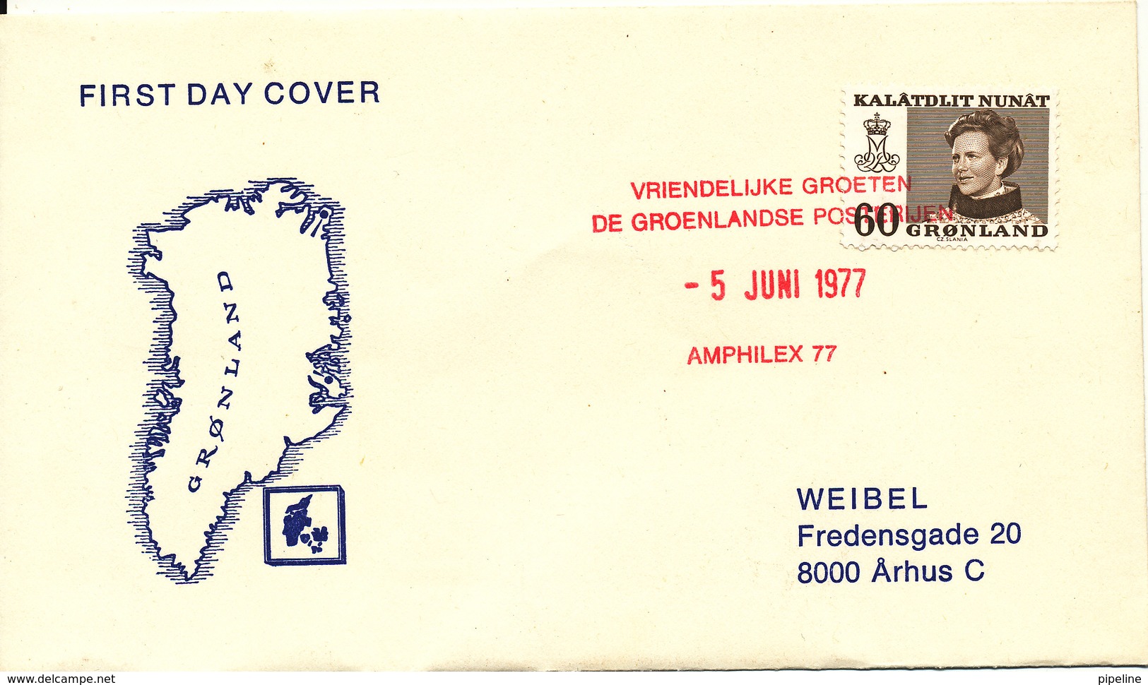 Greenland Cover With Special Postmark Amphilex 77 Netherlands 5-6-1977 - Covers & Documents