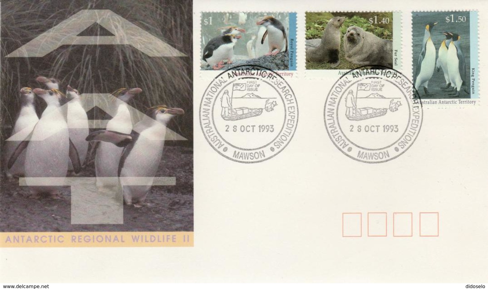 AAT - 1993 - Antartic Fauna Set On FDC - Mawson Base Cancel - FDC